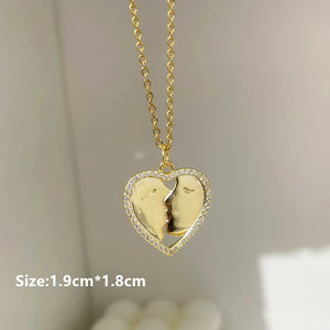 Fatima Rhinestones Heart Kiss Necklace Lucky Eyes Pendant Couple Jewelry