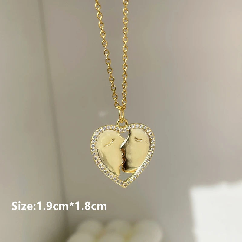 Fatima Rhinestones Heart Kiss Necklace Lucky Eyes Pendant Couple Jewelry
