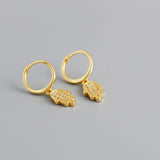 925 Silver Hamsa Earrings CZ Zircon Hoop Boho Jewelry