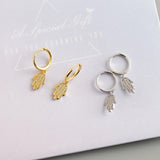 925 Silver Hamsa Earrings CZ Zircon Hoop Boho Jewelry