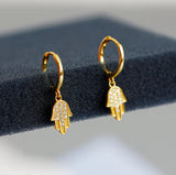 925 Silver Hamsa Earrings CZ Zircon Hoop Boho Jewelry