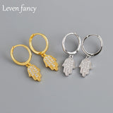 925 Silver Hamsa Earrings CZ Zircon Hoop Boho Jewelry