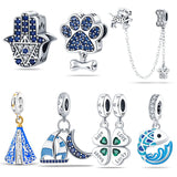 Four Leaf Clover Paw Silver Beads Charm for Bracelet Necklace