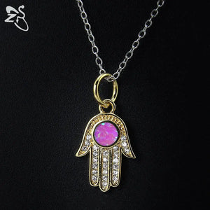 Opal Stone Hamsa Hand Necklace 925 Sterling Silver Choker