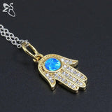Opal Stone Hamsa Hand Necklace 925 Sterling Silver Choker