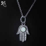 Opal Stone Hamsa Hand Necklace 925 Sterling Silver Choker
