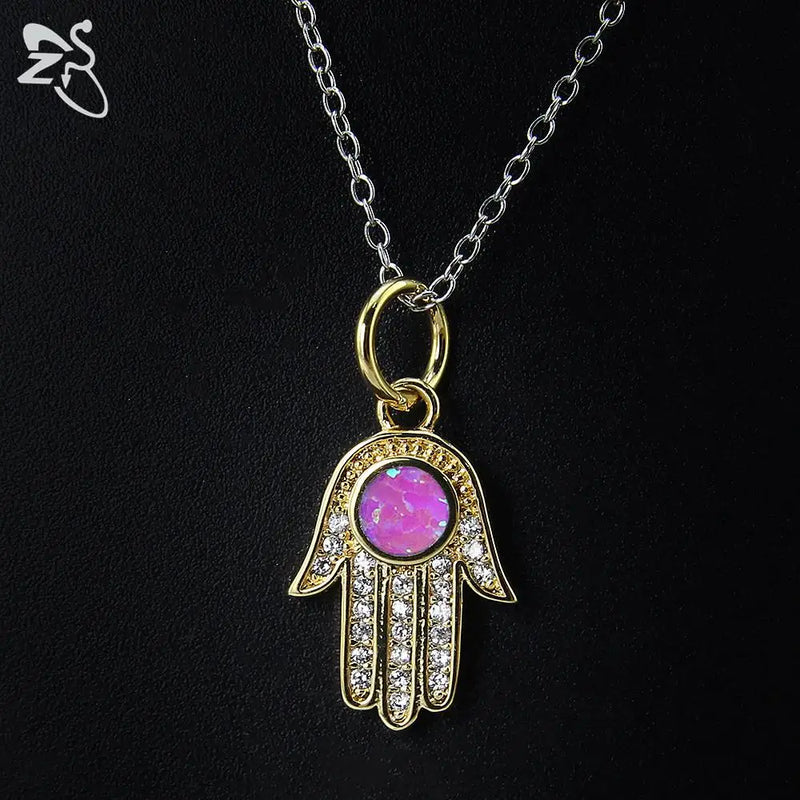 Opal Stone Hamsa Hand Necklace 925 Sterling Silver Choker