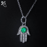 Opal Stone Hamsa Hand Necklace 925 Sterling Silver Choker