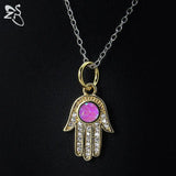 Opal Stone Hamsa Hand Necklace 925 Sterling Silver Choker