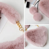 Heart Shape Shoulder Bag Faux Fur Women's Handbag Winter Love Purse