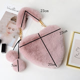 Heart Shape Shoulder Bag Faux Fur Women's Handbag Winter Love Purse