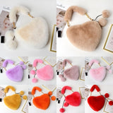 Heart Shape Shoulder Bag Faux Fur Women's Handbag Winter Love Purse