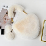 Heart Shape Shoulder Bag Faux Fur Women's Handbag Winter Love Purse