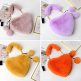 Heart Shape Shoulder Bag Faux Fur Women's Handbag Winter Love Purse