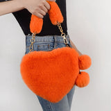 Heart Shape Shoulder Bag Faux Fur Women's Handbag Winter Love Purse