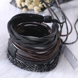 Faux Leather Layered Bracelet Retro Man Wristbands Charm Ornament