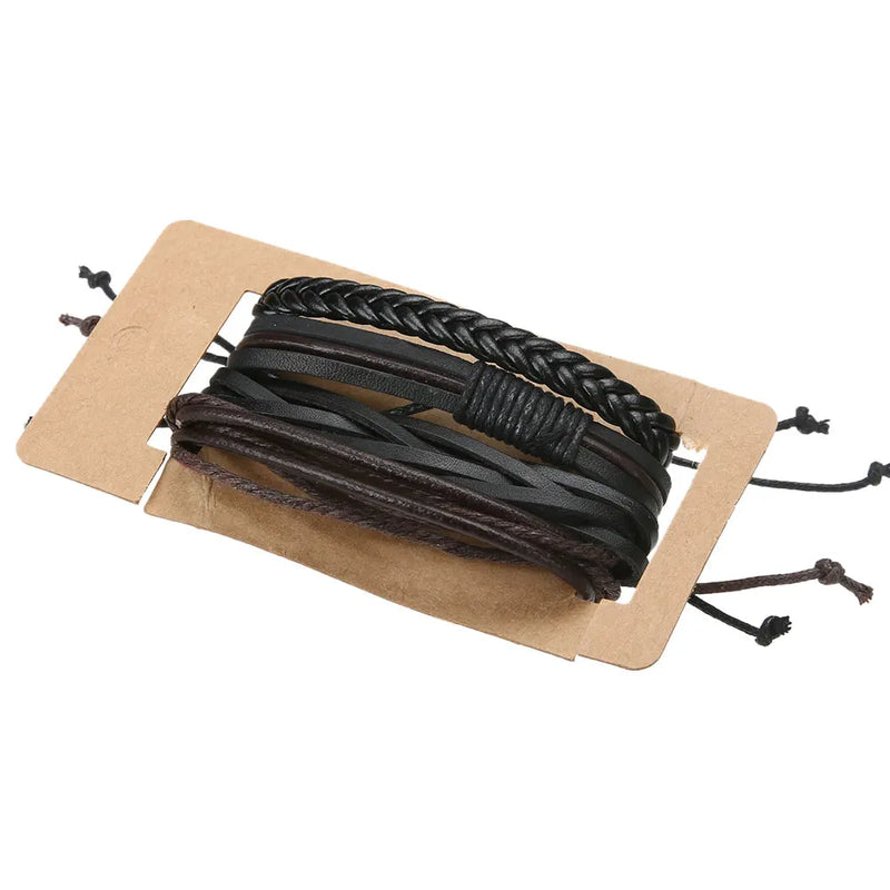 Faux Leather Layered Bracelet Retro Man Wristbands Charm Ornament