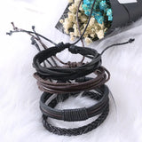 Faux Leather Layered Bracelet Retro Man Wristbands Charm Ornament