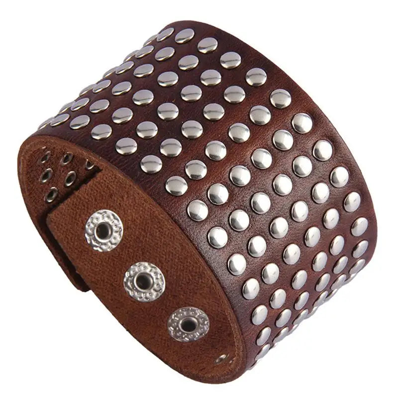 Spiked Faux Leather Bracelet Punk Wide Studded Cuff