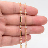 18K Plated Brass Chain with Rhombus Bezel Faux Pearl