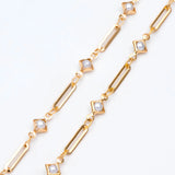 18K Plated Brass Chain with Rhombus Bezel Faux Pearl