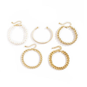 Pearl Bead Bracelet Set Punk Hand Chain
