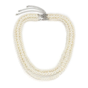 Faux Pearl Layered Necklace Costume Jewelry 3 Layers Bib Pendant Choker Chain