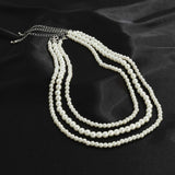 Faux Pearl Layered Necklace Costume Jewelry 3 Layers Bib Pendant Choker Chain