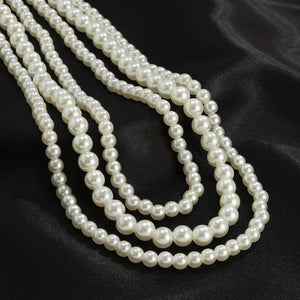Faux Pearl Layered Necklace Costume Jewelry 3 Layers Bib Pendant Choker Chain