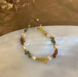Baroque Pearl Bracelet with 3MM Multicolor Gemstone Beads