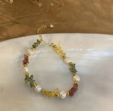 Baroque Pearl Bracelet with 3MM Multicolor Gemstone Beads