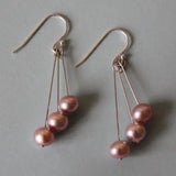 Pink Zigzag Freshwater Pearl Dangle Earrings, S925 Sterling Silver Hook
