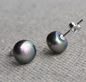 Gray Freshwater Pearl Silver Stud Earring Wedding Bridesmaid Fine Jewelry