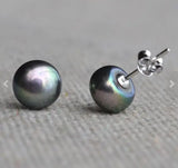 Gray Freshwater Pearl Silver Stud Earring Wedding Bridesmaid Fine Jewelry
