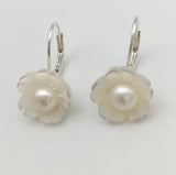 Pearl Earring 7-8MM Freshwater Pearl Shell Flower Dangle Earrings