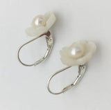Pearl Earring 7-8MM Freshwater Pearl Shell Flower Dangle Earrings
