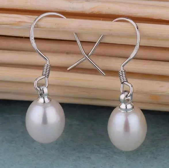 8-9MM Rice Freshwater Pearl S925 Silver Dangle Earrings