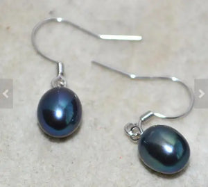 Peacock Freshwater Pearl Dangle Earrings 8-9mm Rice Shape Wedding Jewelry