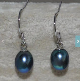 Peacock Freshwater Pearl Dangle Earrings 8-9mm Rice Shape Wedding Jewelry