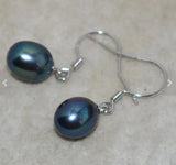 Peacock Freshwater Pearl Dangle Earrings 8-9mm Rice Shape Wedding Jewelry