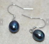 Peacock Freshwater Pearl Dangle Earrings 8-9mm Rice Shape Wedding Jewelry