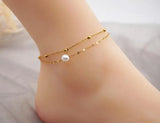 Double Rows Chain Freshwater Pearls Anklet Women Gift