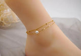 Double Rows Chain Freshwater Pearls Anklet Women Gift