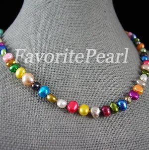 Rainbow Freshwater Baroque Pearl Necklace 4-9mm Wedding Birthday Fine Jewelry