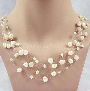 5 Strand 17-18'' Freshwater Pearl Fish Line Necklace
