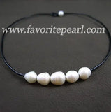 Freshwater Pearl Leather Necklace 9-10mm 18 inches - Women Party Gift