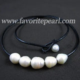 Freshwater Pearl Leather Necklace 9-10mm 18 inches - Women Party Gift