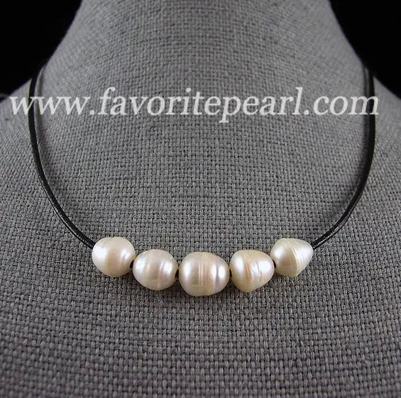 Freshwater Pearl Leather Necklace 9-10mm 18 inches - Women Party Gift