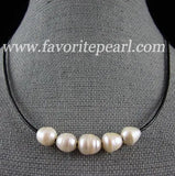 Freshwater Pearl Leather Necklace 9-10mm 18 inches - Women Party Gift