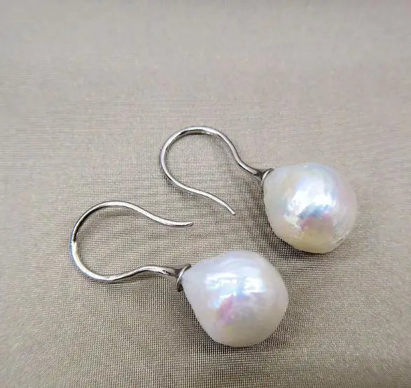 Baroque Real Pearl Fish Hook Sterling Silver Charming Women's Fine Jewelry
